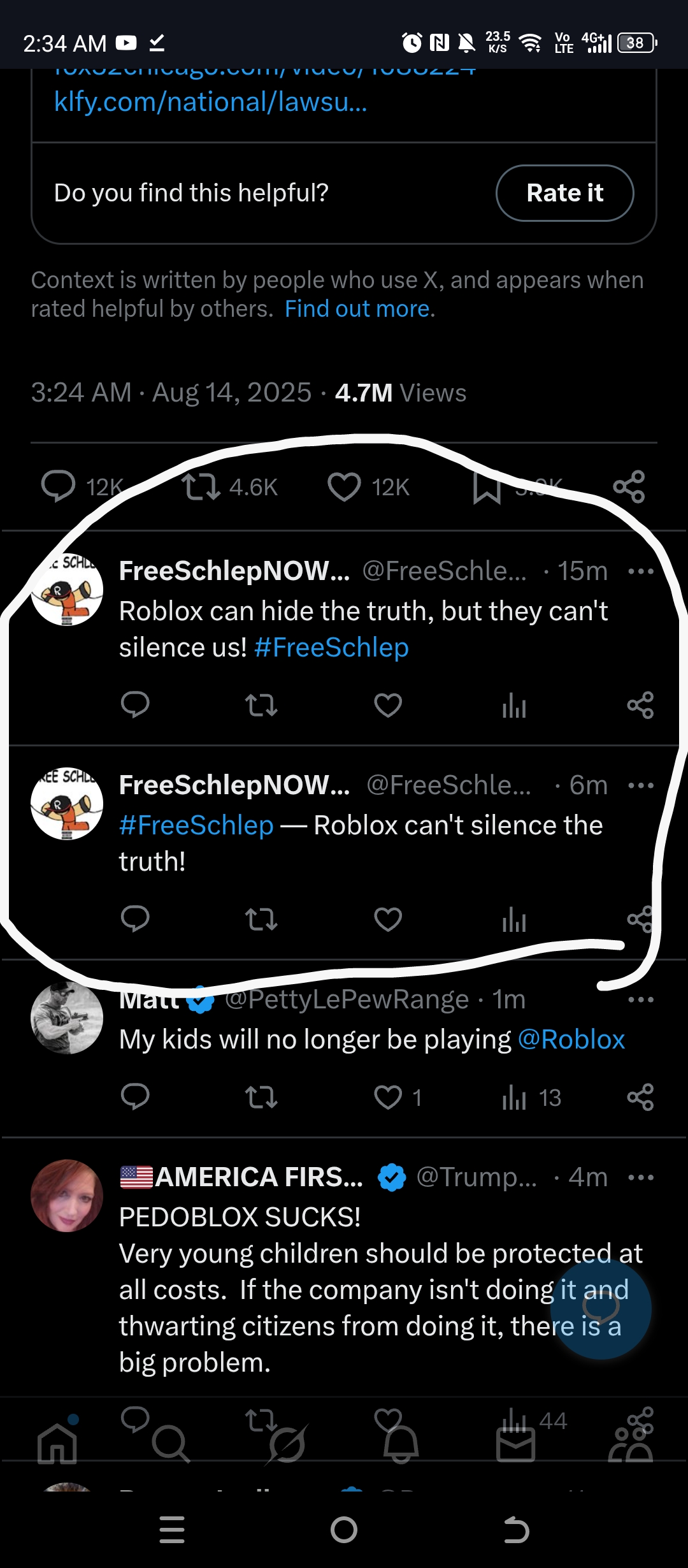 Twitter controversy about Roblox moderation